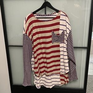 We The Free Red and Blue Striped Long Sleeve Tee
